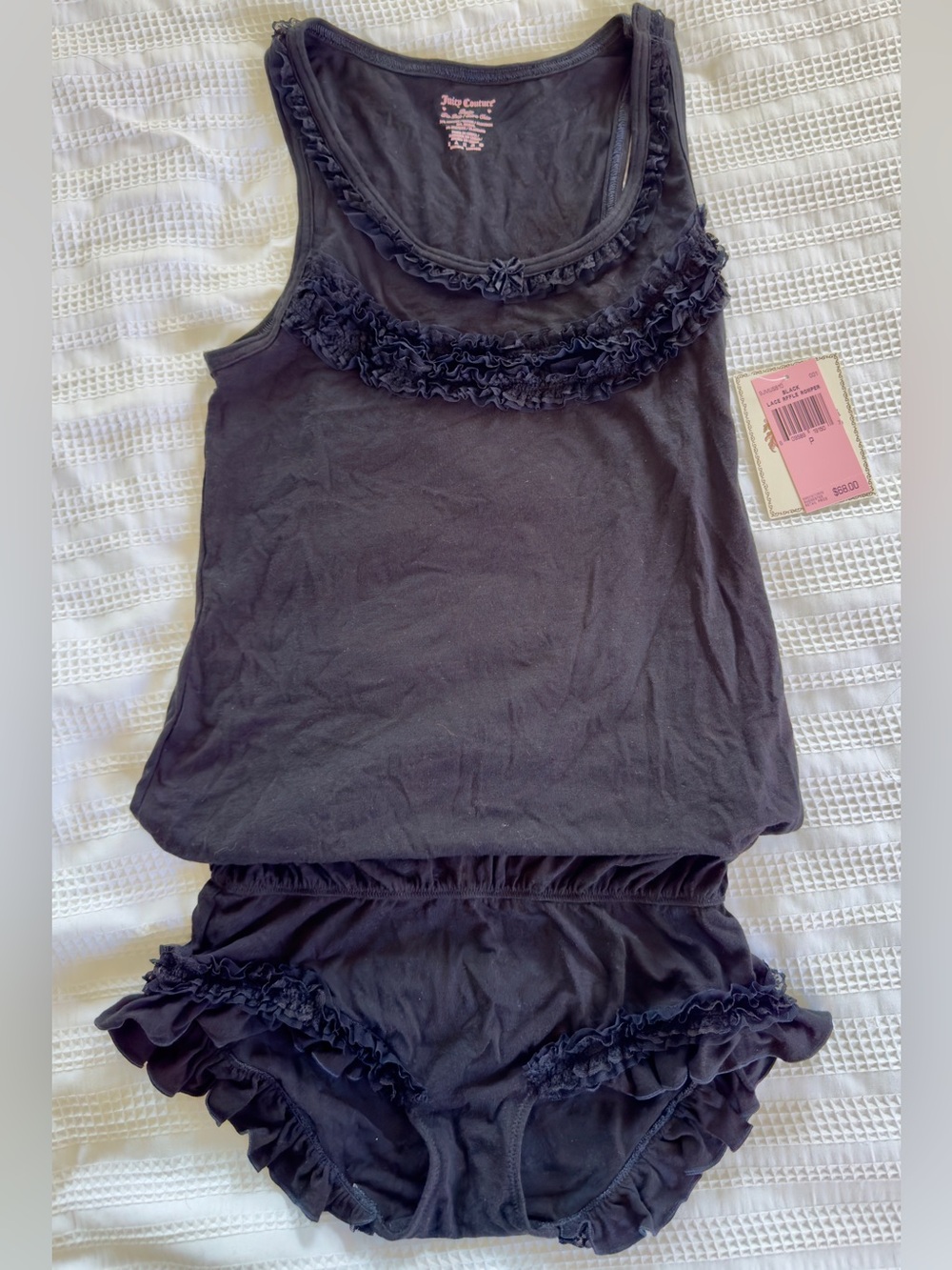 New with tag Juicy Couture Black sleeveless lace ruffle romper size Petite